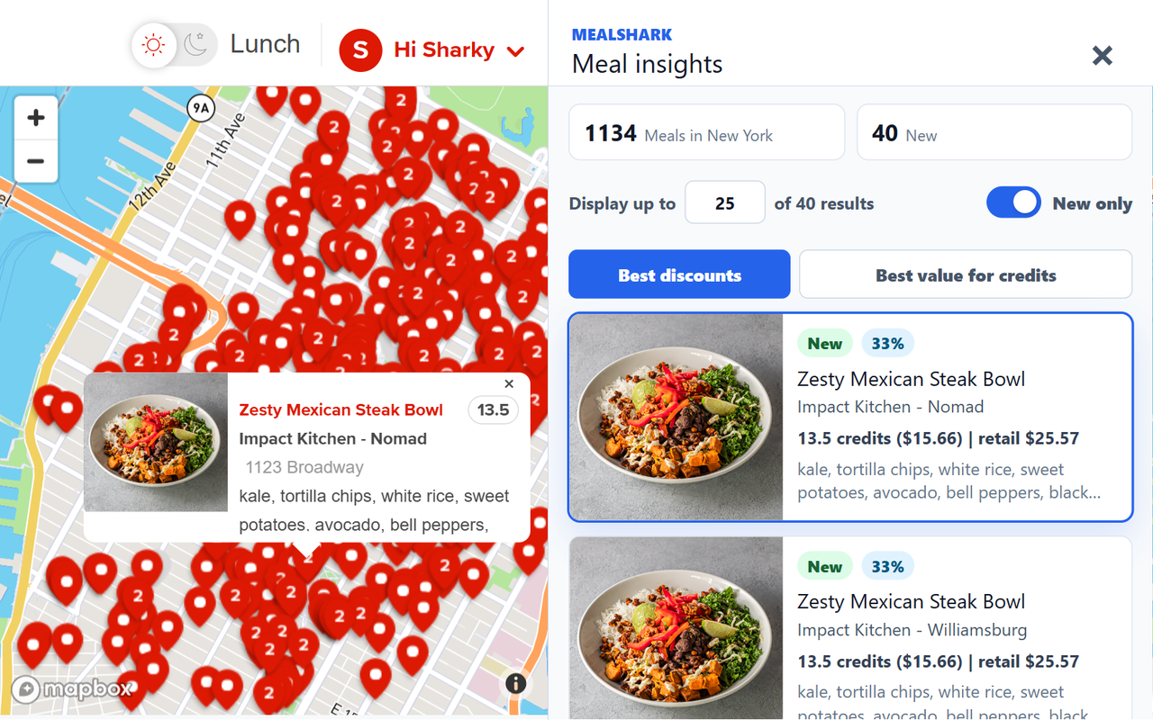 Mealshark showing only new meals